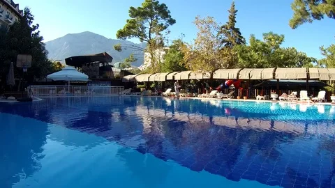 Resort with pool at night view Stock Footage 81446156