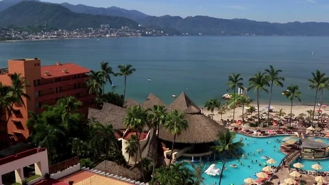Resort, pool, tropical bay Stock Footage 81182676