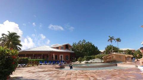 Resort Poolside View at Island Seas in Freeport, Grand Bahama Stock Footage 101658597