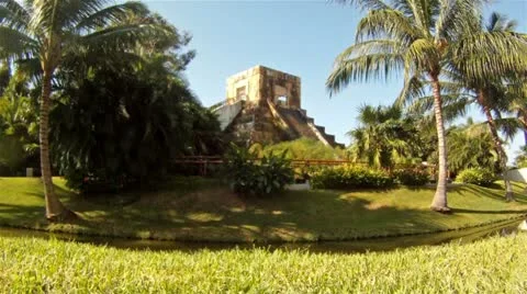 Resort river and Mayan Temple tropical HD 0089 Stock Footage