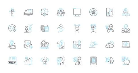 Resource Allocation linear icons set. Allocation, Optimization, Planning Stock Illustration