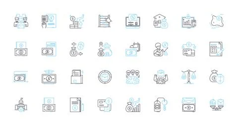 Resource analysis linear icons set. Planning, Evaluation, Resourcefulness Stock Illustration