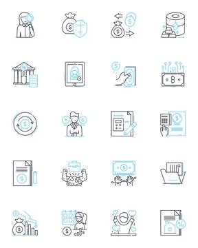 Resource analysis linear icons set. Planning, Evaluation, Resourcefulness Stock Illustration