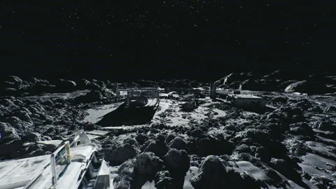 Resource extraction site on moon with heavy machinery and geological tools Stock Footage 343610678