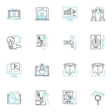 Resource management linear icons set. Allocation, Efficiency, Planning Stock-Illustration