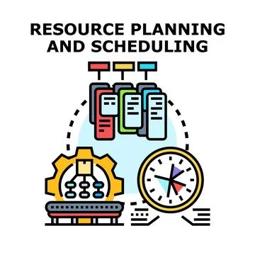 Resource planning and scheduling optimizing business operation process Stock Illustration
