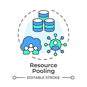 Resource pooling flat linear concept icon Stock Illustration