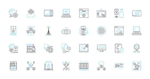 Resource pooling linear icons set. Collaboration, Aggregation, Optimization Stock Illustration