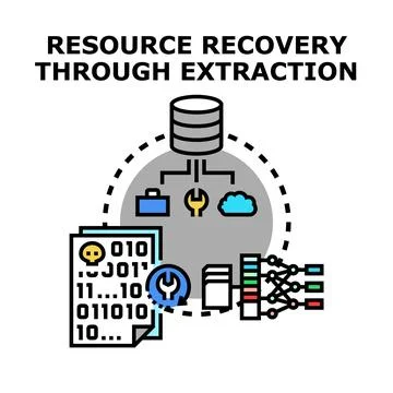 Resource recovery extracting data for innovation process Stock Illustration