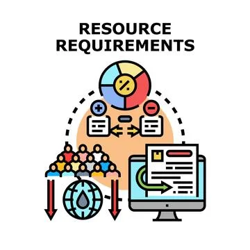 Resource requirements planning maximizing efficiency business process vector Illustrazione stock