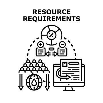 Resource requirements planning maximizing efficiency business process vector Illustrazione stock