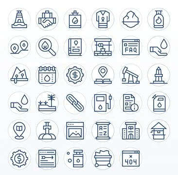 Resource Vector Icon Set with 35 Regular Line 128x128 PIXEL Perfect Graphics Stock Illustration