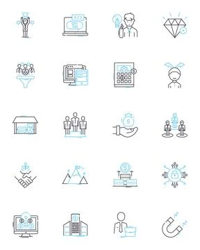 Resourceful plan linear icons set. Innovative, Tactical, Strategic, Creative Stock Illustration