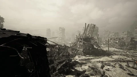 Resourceful reuse of twisted metal in devastated landscape scene 動画素材 341833060