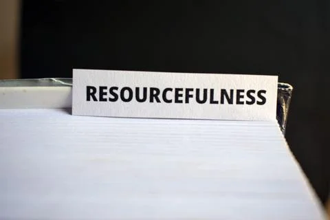 Resourcefulness Text on Paper Tab Inserted in Book for Innovation and Effic.. Fotos de archivo