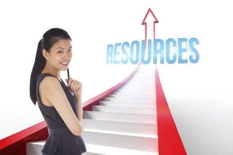 Resources against red arrow with steps graphic Stock Illustration