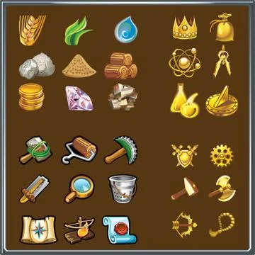 Resources for game. Various elements of the interface of games Stock Illustration