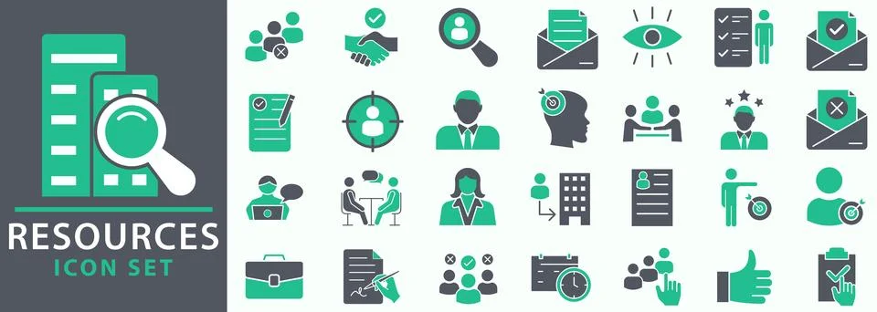 Resources green icon set Stock Illustration