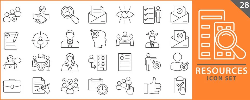 Resources Line icon set Stock Illustration
