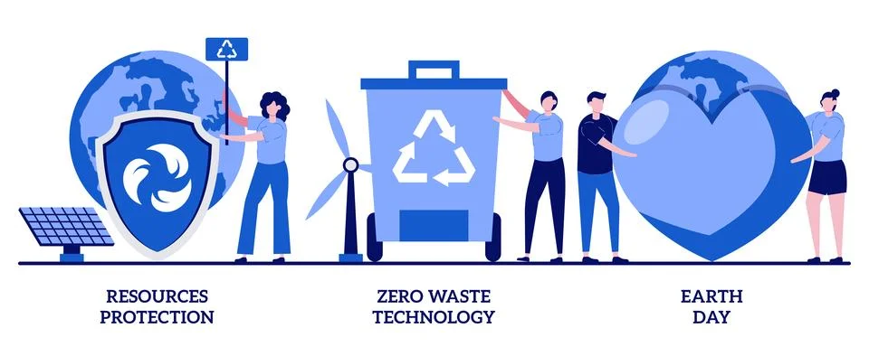 Resources protection, zero waste technology, earth day concept with tiny pe.. Stock Illustration