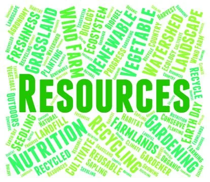 Resources Word Shows Raw Materials And Collateral Illustrazione stock