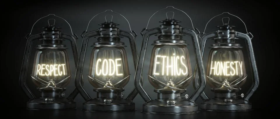 Respect, Code, Ethics, Honesty - Vintage Kerosene Lanterns - 3d illustration Stock Illustration