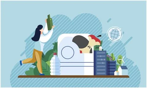 Respect for environment, sorting and recycling of garbage, concept of clean Stock Illustration