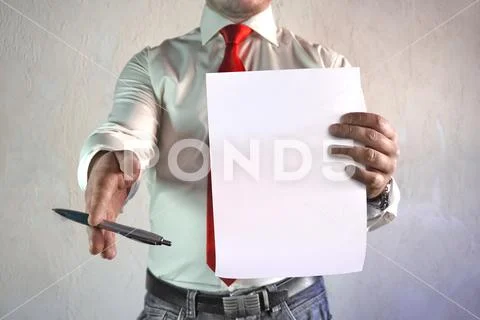 A respectable man in a business style in a white shirt with a red tie and large Stock Photos