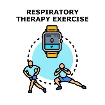 Respiratory therapy exercise concept with people exercising and health moni.. Иллюстрация