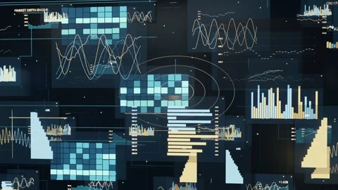 Responding to live data feed, data dashboard updating panels at control room, Stock Footage 337505042
