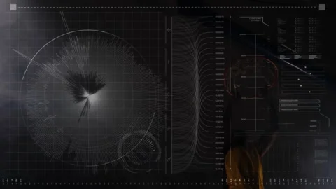Responding to pulsing circle graph, male athlete jumping rope in lab with charts Stock Footage 311083922