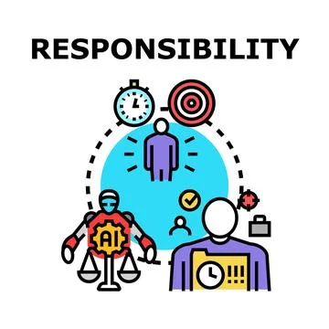 Responsibility concept exploring artificial intelligence and human roles 스톡 일러스트