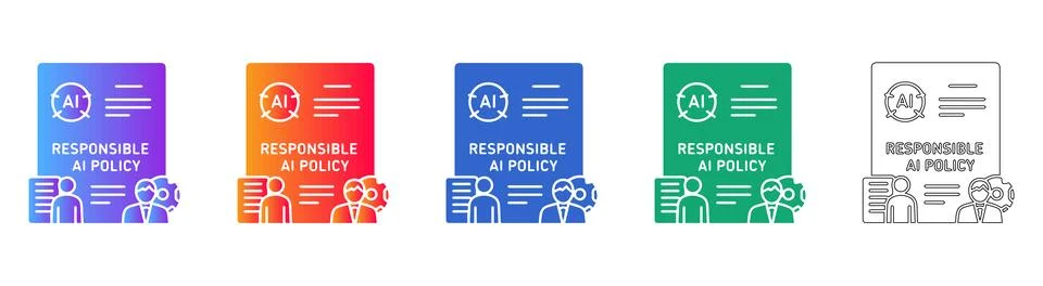 Responsible AI Policy Documentation Icon Set Stock Illustration