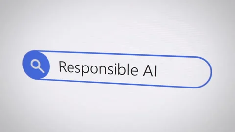 Responsible AI search query in browser search bar on monitor screen Video stock 327813357