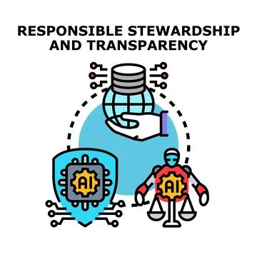Responsible ai stewardship, transparency, and ethical use Stock Illustration