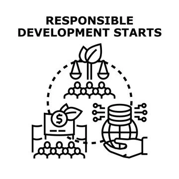 Responsible development concept balancing social equity, economic growth, env Stock Illustration