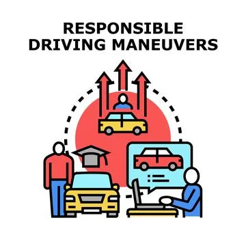Responsible driving maneuvers concept for skill education and safety Stock Illustration