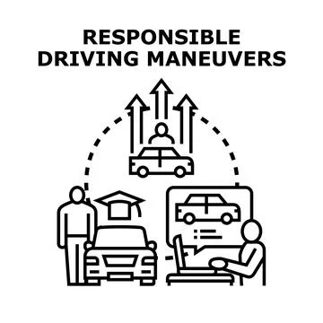 Responsible driving maneuvers concept for skill education and safety Stock Illustration