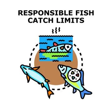 Responsible fish catch limits preventing ocean pollution Stock Illustration