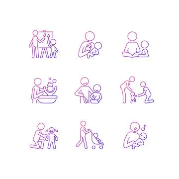 Responsible parenthood gradient linear vector icons set Illustrazione stock