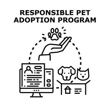 Responsible pet adoption program choosing new owners Stock Illustration