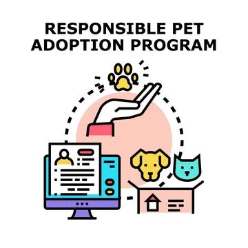 Responsible pet adoption program choosing new owners Stock Illustration