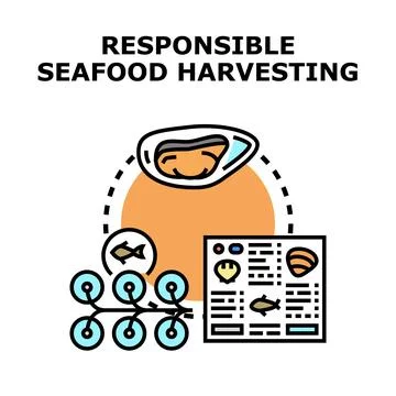 Responsible seafood harvesting certification concept illustration Illustrazione stock