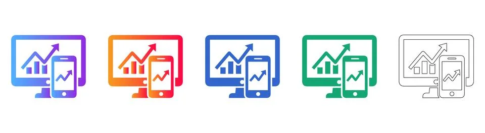 Responsive Business Analytics Dashboard Icon Set Stock Illustration
