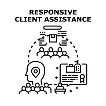 Responsive client assistance offering customer support solution Stock Illustration