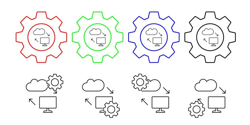 Responsive, cloud, seo vector icon in gear set illustration for ui and ux Stock Illustration