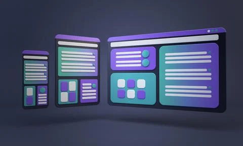 Responsive concept cartoon 3d rendering screens Stock Illustration