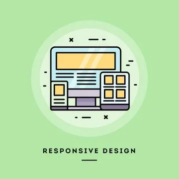 Responsive design, flat design thin line banner. Vector illustration. Stock Illustration