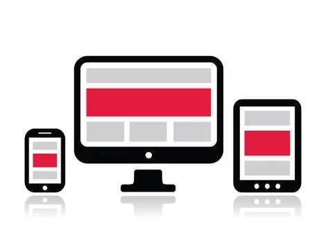 Responsive design for web - computer screen, smartphone, tablet icons set Illustrazione stock
