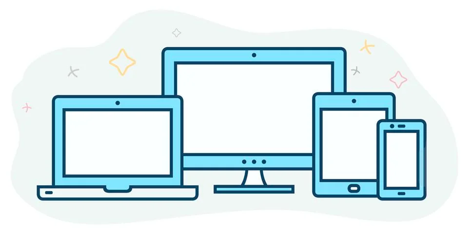 Responsive design for web - computer screen, laptop, smartphone, tablet icons Stock Illustration